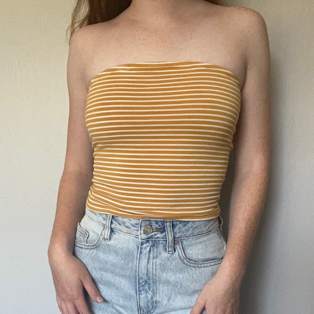 American Eagle yellow and white striped tube top